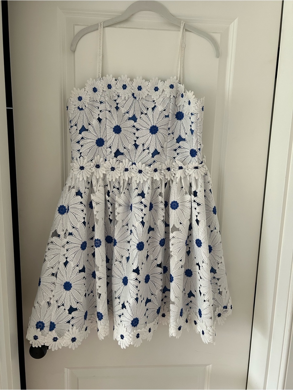 Alice + Olivia White Eyelet Daisy Mini Dress with Blue Centers